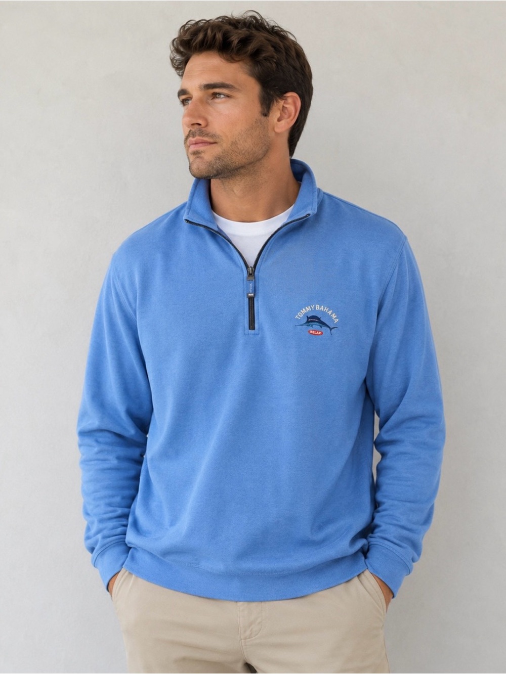 Tommy Bahama light blue 1/4 zip sweater pullover
